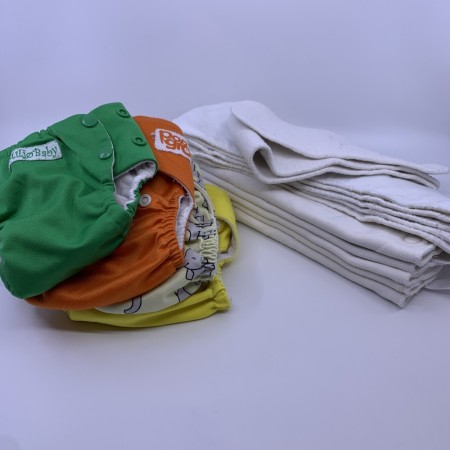 BLEIEPAKKE/STARTPAKKE: 4 stk cover/sperrelag SMALL/one size m/12 innlegg tøybleier